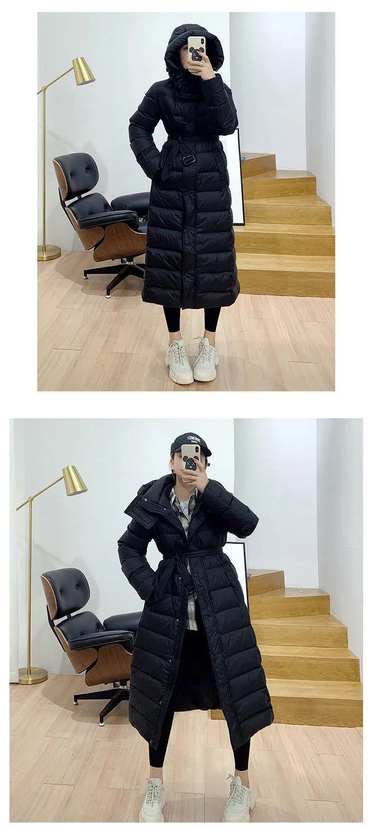 Женский пуховик с капюшоном, большой размер, пуховик, корейская мода, белый утиный пух, зимнее женское длинное пальто для женщин