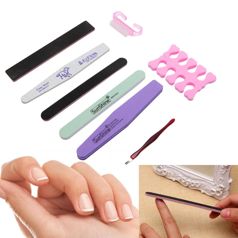 

8 Pcs Manicure Tools Kit Rectangular Nail Files Brush Nail Art Accessories Tools 896D