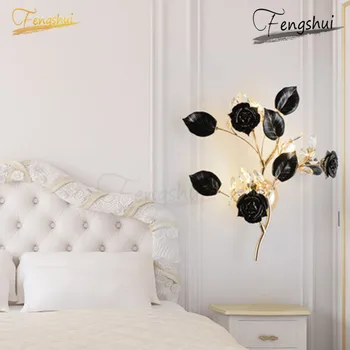 

Nordic Romantic Flower Iron Wall Lights Modern LED Ceramic Wall Lamp Lighting Bedroom Bedside Corridor Attic Wall Lamps Devices