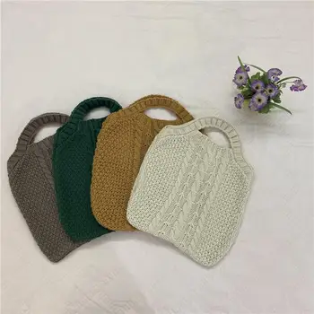 

2020 Winter New Women Tote Bag Solid Color Shoulder Bag Female Knitting Wool Weave Handbag Casual Large Capacity Shopping Bag
