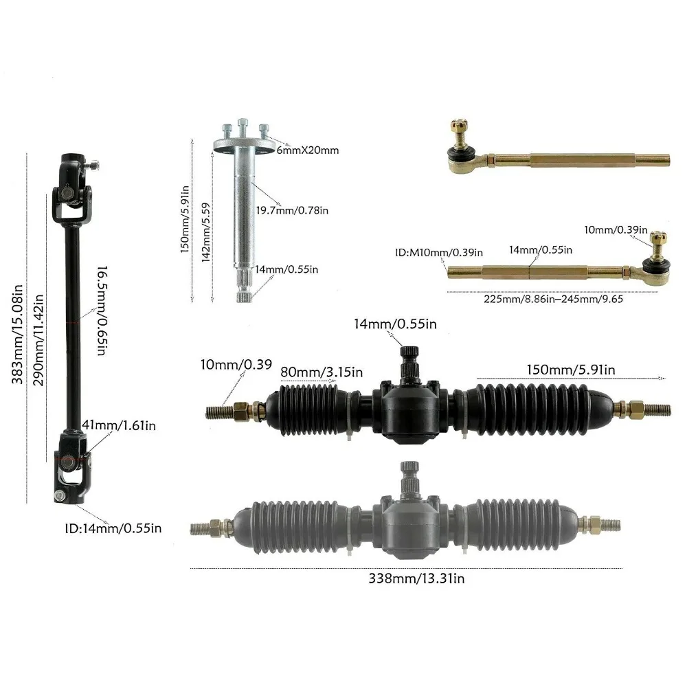 320MM Steering Gear Wheel Tie Rod Rack Pinion U Joint Tie Rod Adjustable Shaft Assembly Kit GO KART ATV UTV Buggy (7)