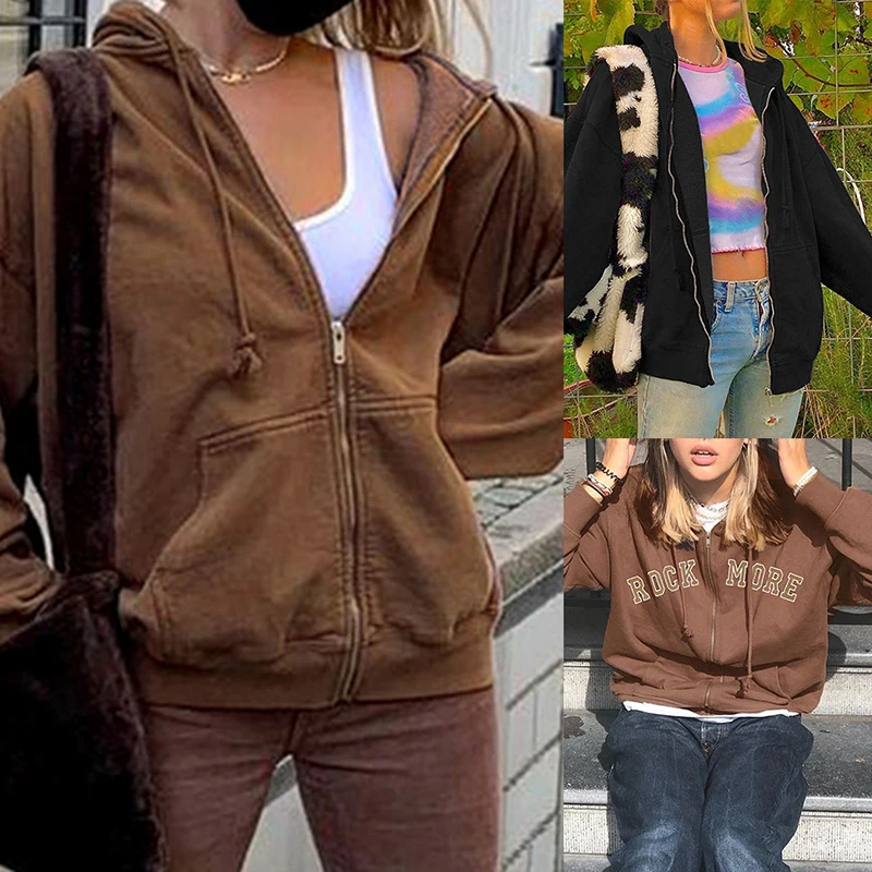 2021 коричневый свитшот на молнии Зимняя куртка одежда оверсайз толстовки женские