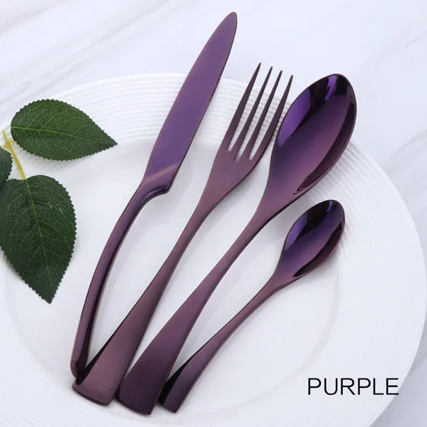 Purple 4 pcs QL 4 шт. фиолетовый набор столовых приборов из нержавеющей стали синий столовый набор ножей вилка столовая вилка черный набор посуды Прямая - Цвет: Purple 4 pcs