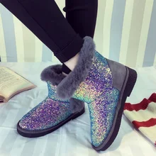 Lucyever/зимние женские теплые ботинки; блестящие туфли с блестками на платформе; женские модные ботильоны без застежки в стиле пэчворк; женские ботильоны