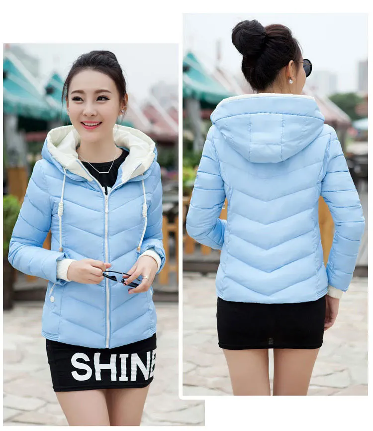 Women' Short White 2021 The New Cotton-Padded Jacket Korean Style Slim Slimming All-Match Stitching Hooded Outwear Y564 lightweight puffer jacket