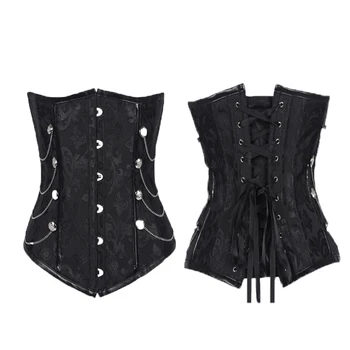 

Waist Trainer Cincher Underbust Corset Slim Tummy Control Bustier Top for Women with Chains Black Gothic Steampunk