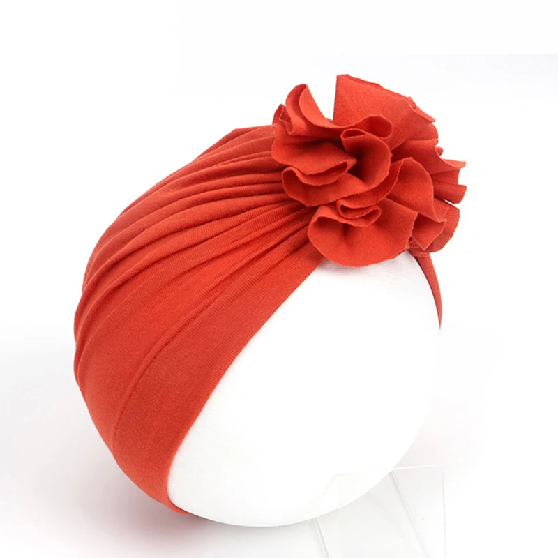 dark orange Новое поступление, модная детская повседневная шляпа, плиссированная Цветочная шапка, Детская однотонная индийская шляпа, мягкие хлопковые шапки, весенне-летние аксессуары - Цвет: dark orange