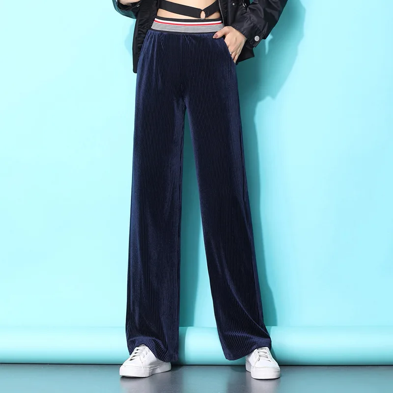 

2019 autumn ladies new high waist drape velvet wide leg pants