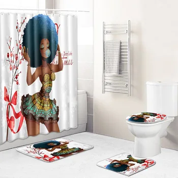 

African Women's New Creative Shower Curtain European and American Cross-Border Supply Wholesale Graphic Customization Bathroom