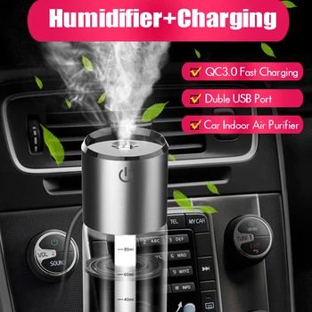 

Touch switch 2 USB Fast Charge Car Air Humidifier Aroma Essential Oil Diffuser LED LLight Aromatherapy Diffuser for Home Office