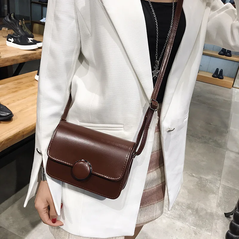 

Small Bag Women's 2020 New Style Korean-style Shoulder Bag Ulzzang Versatile Retro Oil Skin Square Sling Bag