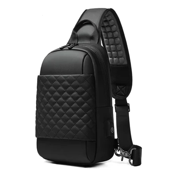 

Men Casual Messenger Bag Fashion Black Crossbody Bags for 9.7" iPad Waterproof Travel Shoulder Bag USB Charging Chest Pack