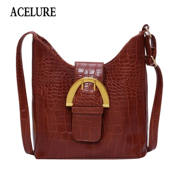 

ACELURE Crocodile Pattern Women Shoulder Crossbody Bag Solid Color Ladies Fashion Shopping Bag Alligator PU Leather Hasp Bags