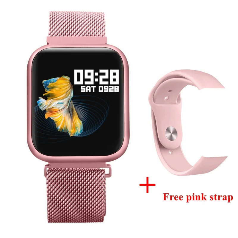 LYKRY P80 Смарт часы для женщин IP68 Водонепроницаемый Полный сенсорный экран smartwatch монитор сердечного ритма для samsuang xiaomi huawei Android - Цвет: Pink Steel