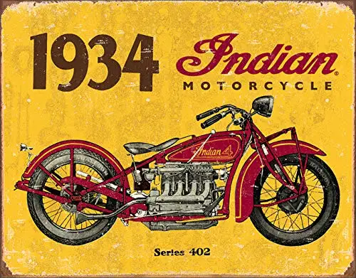 1934 Indian Безнадежное предприятие индийский мотоцикл с 1901 жестяной знак, 12," W x 16" H - Цвет: 1934 Indian