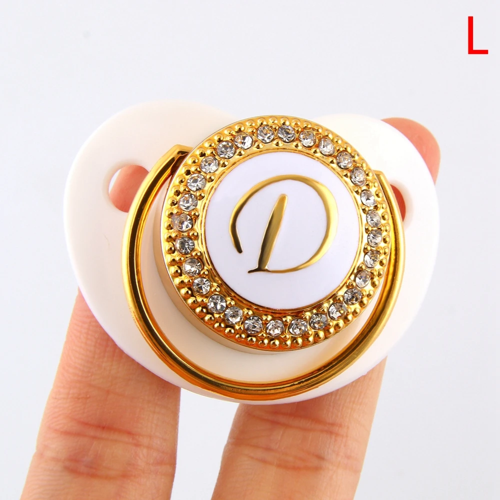 Letter D 12-18 M White Baby Pacifier Luxury Initials Letter D Bling Pacifier Rhinestone Twinkling Pacifier Holder Clip BPA free Dummy - Цвет: Letter D 12-18 M