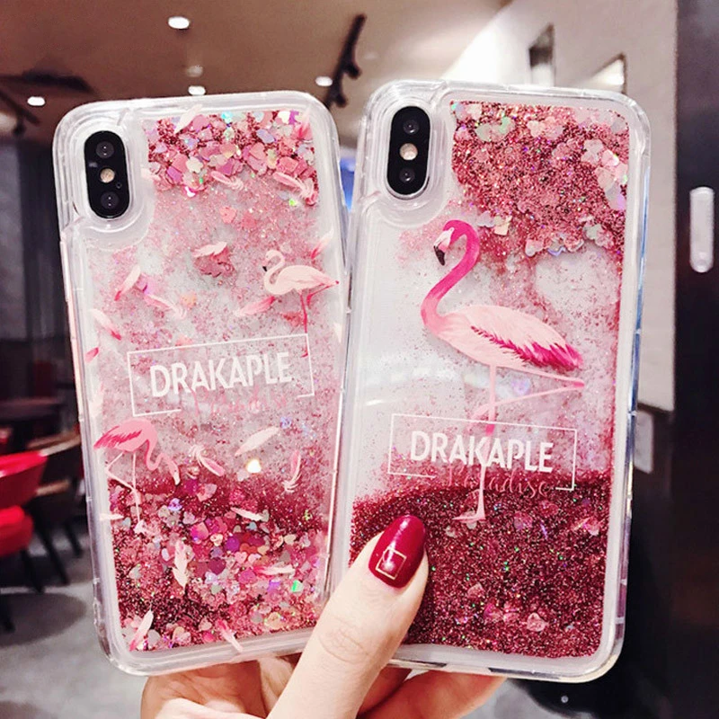 

Cxone Flamingo Quicksand Phone Case For iphone 6 6s 7 8 Plus Bling Dynamic Love Hearts For iphone X Xr Xs Max case Back Cover