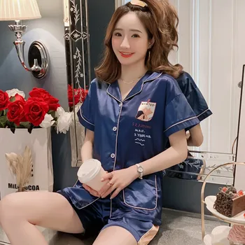 

Silk Women's Shorts Pajamas Set Short Sleeve Sleepwear Nightwear Pj Lounge Sets pyjamas pijama pijamas pizama damska