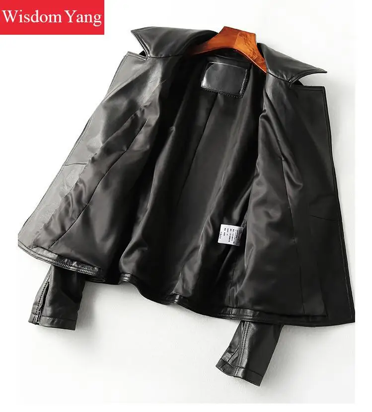 Осень 3xl Овчина натуральная кожа куртки короткое пальто Черная Женская одежда готическое пальто Женская куртка Бомбер пальто Верхняя одежда
