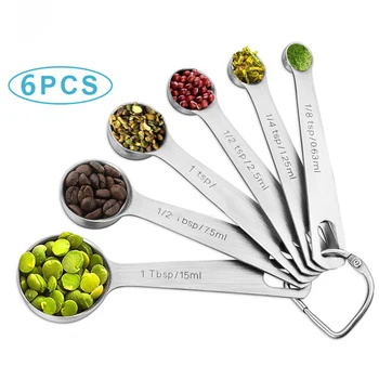 

Measuring Spoon 430 Stainless Steel Kitchen Accessories Portable Silver Baking Measuring Tools Multifunction 6Pcs/Set