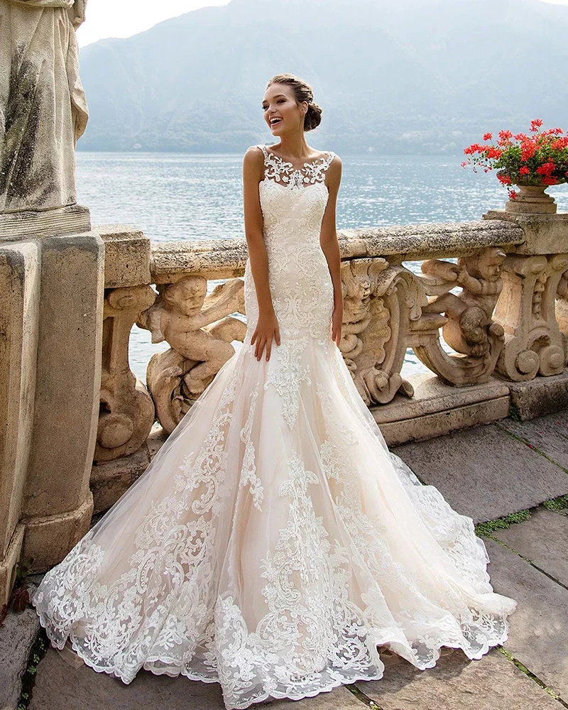 Robe de Mariage прозрачные сзади Роскошные свадебные платья Русалочки Китай без рукавов Vestidos de Novia Винтаж Тюль Trouwjurk - Цвет: picture color