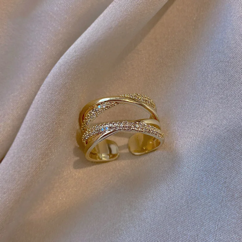 Advanced Sense Zircon Metal Cross Gold Opening Rings Gothic jewelry For Woman Korean Fashion Accessories Girl’s Luxury Ring Set