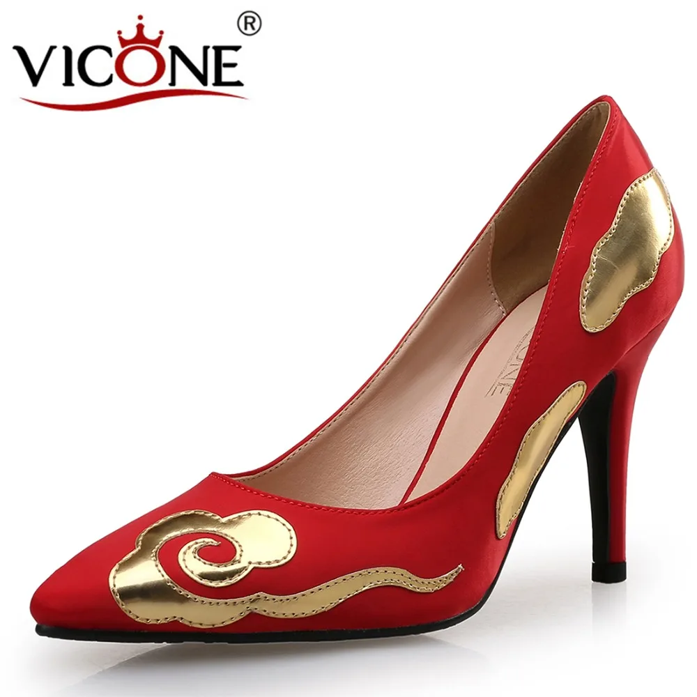 

VICONE Women Spring Pointed Toe Wedding Party Retro Totem Heels V183755