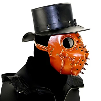 

Steampunk Face Cover PU Leather Adults Kids Costume Metal Spikes Plague Doctor Funny Party Festival Halloween With Goggles