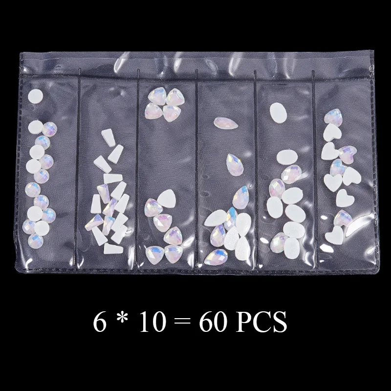 60Pcs White 1 упаковка AB плоские с оборота стеклянные стразы для ногтей алмазные каплевидные конские глазные кристаллы Камни блестящие драгоценные камни маникюрные украшения для ногтей - Цвет: 60Pcs White