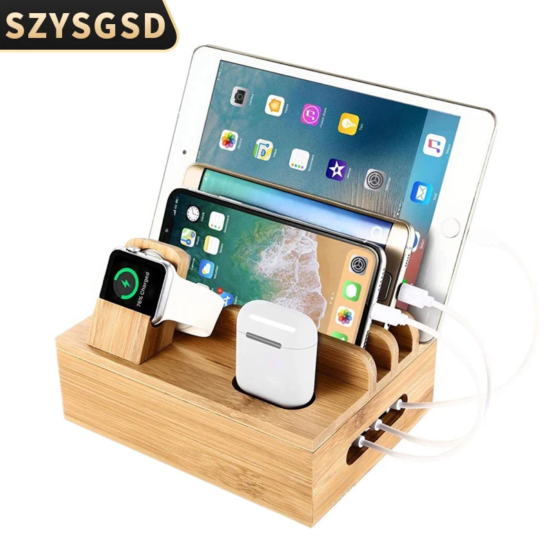 Купить Бамбуковый зарядный органайзер Шнур для iPhone iwatch Airpods настольная деревянная | Подставки и держатели (1005002696396177)