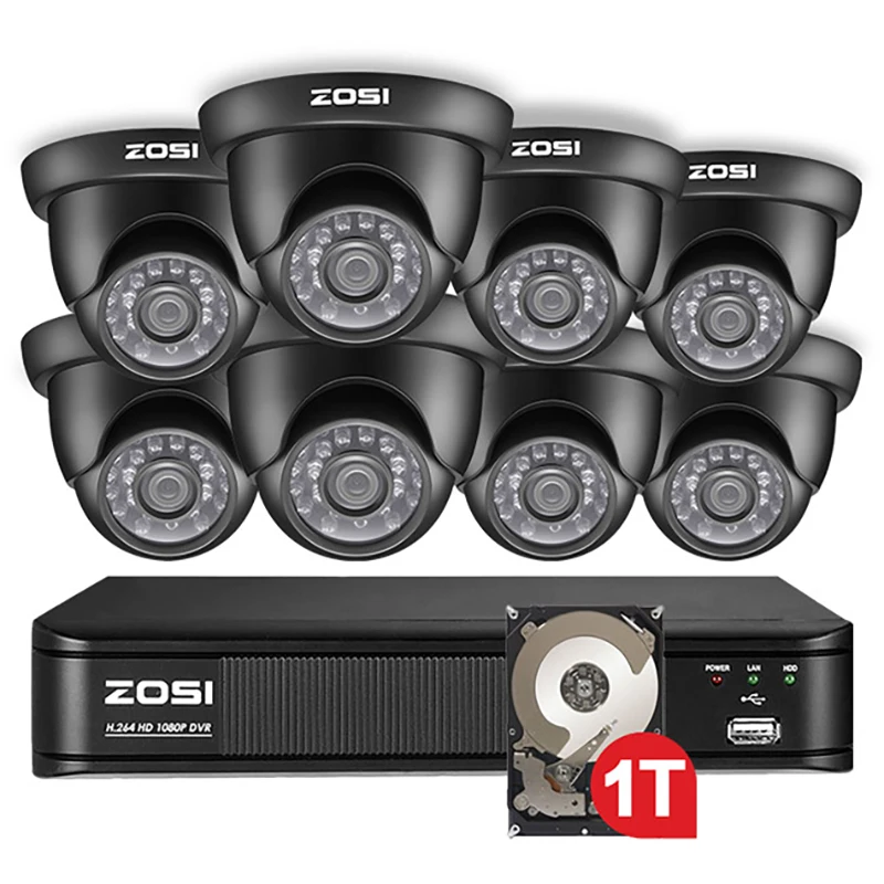 ZOSI 8 каналов 1080N TVI 8CH 720P HDD ночного видения купольная CCTV Видео домашняя светодиодная камера безопасности Система видеонаблюдения DVR комплект