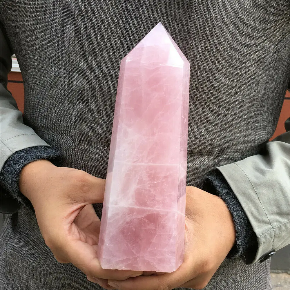 Natural Pink Rose Quartz Crystal Obelisk Wand Point Healing 2
