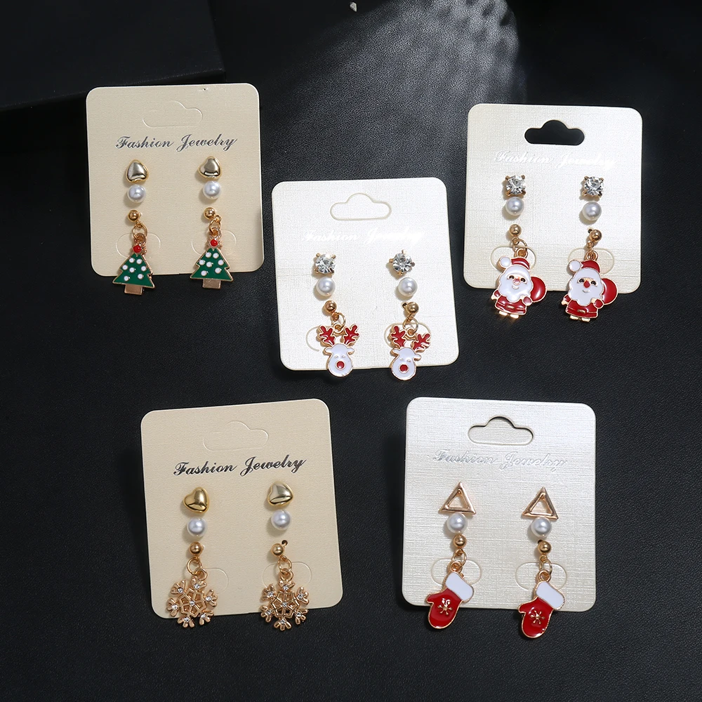 

Gloves Snowflake Christmas Tree Santa Claus Elk Animal Pendant Earrings Cute Creative Cartoon Personality Christmas Earrings