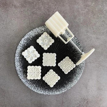 

50g Mooncake Mold 6 Square Flower Stamps Cookie Cutter Green Bean Cake Mould DIY