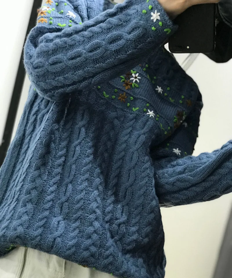 Пончо настоящие Blusas De Inverno Feminina зима пуловер Женский лес ручная вышивка круглый вырез свободный свитер женский