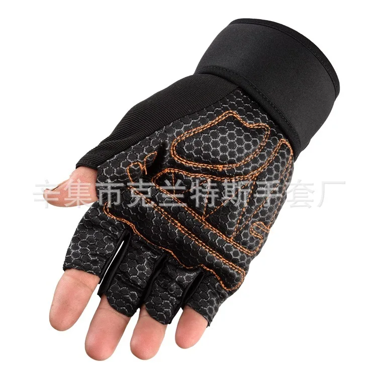 Мужские перчатки для бодибилдинга, вентиляционные Нескользящие износостойкие длинные гантели с манжетами, полупальцевое аппаратное оборудование, перчатка