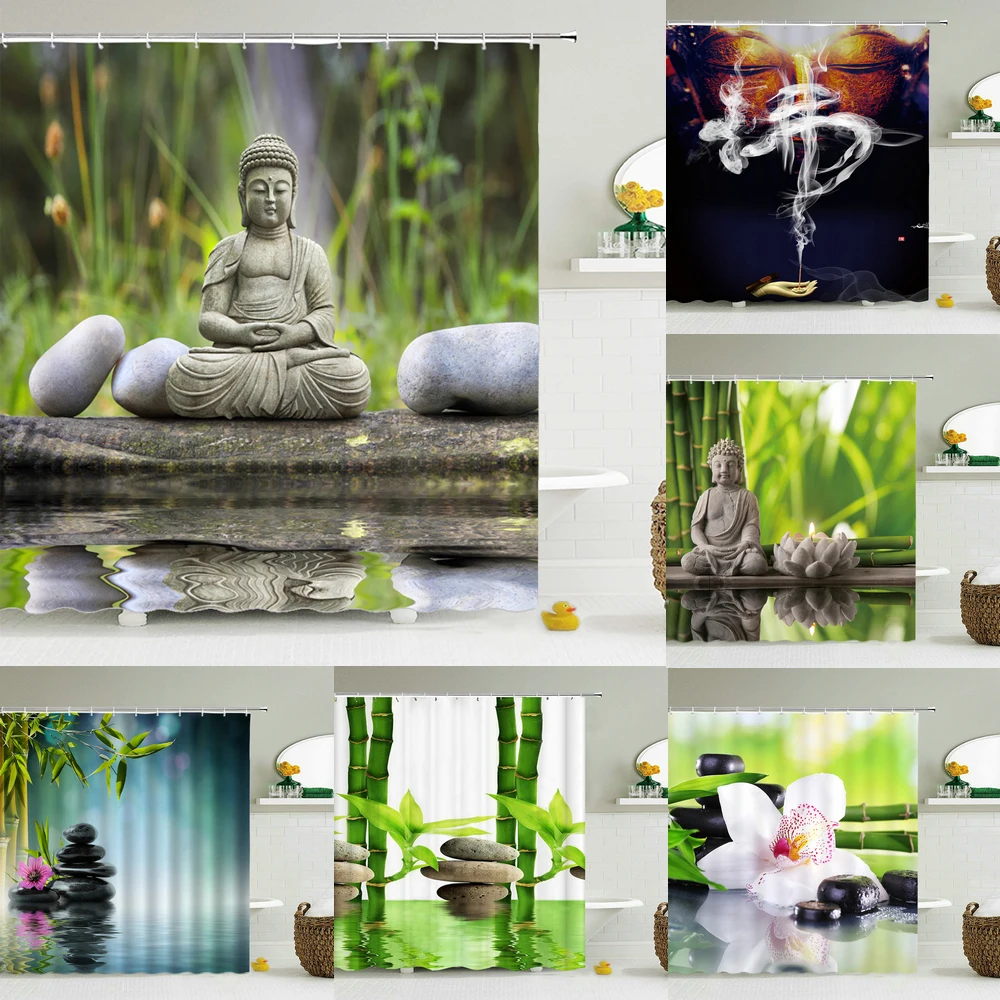 Chinese Buddha Shower Curtains Waterproof polyester Fabric Bathroom Curtain With Hooks Custom For Home Decor | Дом и сад