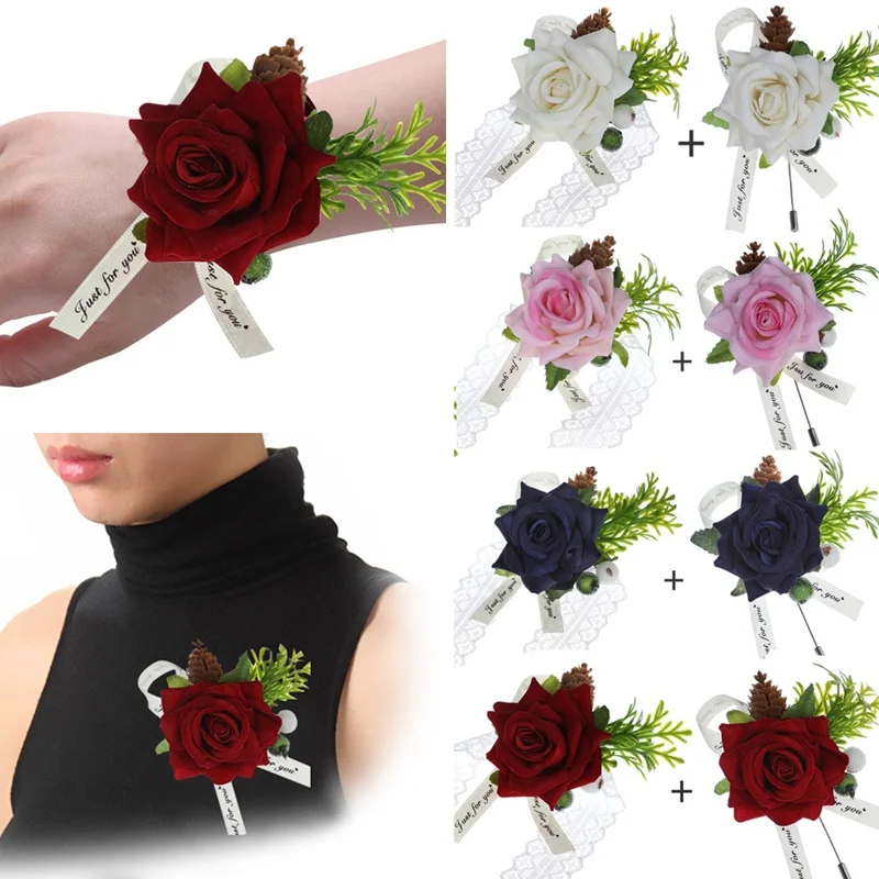 

Handmade Corsage Boutonniere Flowers Wedding Wrist Corsages Bride Bridesmaid Hand Flowers Lavender Corsage Brooches