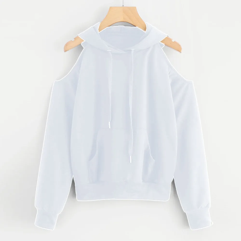 JAYCOSIN Fashion Women Casual Simple Loose Off Shoulder Hooded Sweatshirt Long Sleeve Comfortable Soft Pure Color Blouse