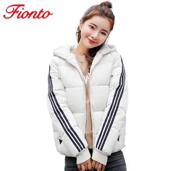 

Winter Warm Down Cotton Coat 2019 Women's Short Thick Hooded Student Sports Casual Jacket Sleeve Striped Slim Fit Parkas AN1427