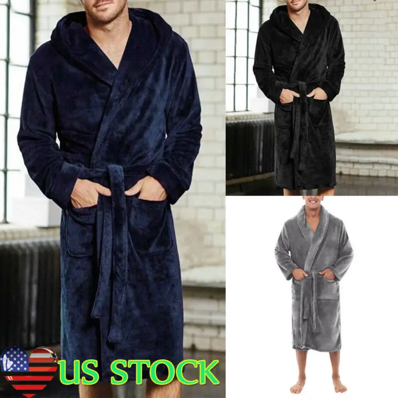 MensWinterWarmRobesThickLengthenedPlushShawlBathrobeKimono