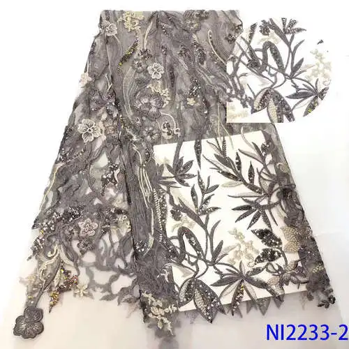 NIAI африканский тюль с блестками ткань высокое качество французское клетчатое кружево ткань нигерийское Тюлевое кружево ткани для свадьбы NI2233-3 - Цвет: picture 2
