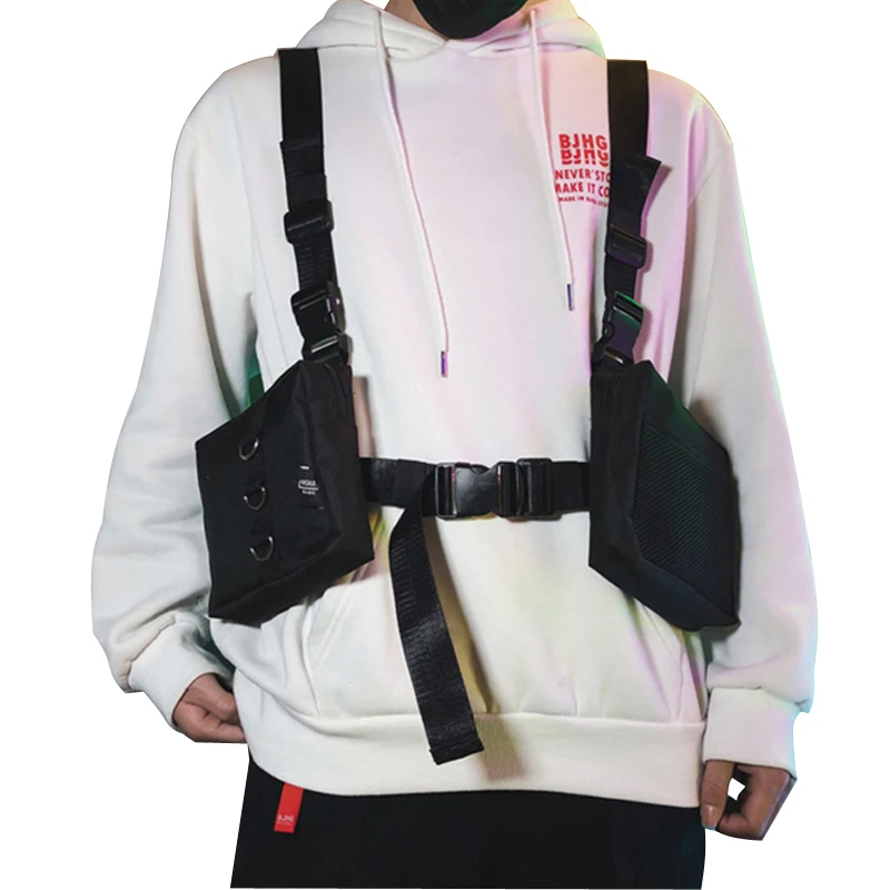 

West Hip Hop Streetwear Men Functional Waist Packs Bag Adjustable Waistcoat Man Tactical Shoulder Bags Rig Chest Bag