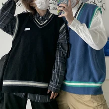 Aliexpress - Sweater Vest Men V-neck Shrug Patchwork Knitted Couples Ins Plus Size 3XL Oversize Harajuku Vests Ins Chic Korean Style Leisure