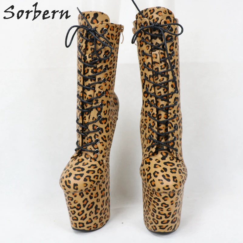 Sorbern; пикантные леопардовые ботинки для женщин; ботинки без пятки; обувь на платформе; ботинки для танцев на шесте; обувь на шнуровке в стиле панк; цвет на заказ