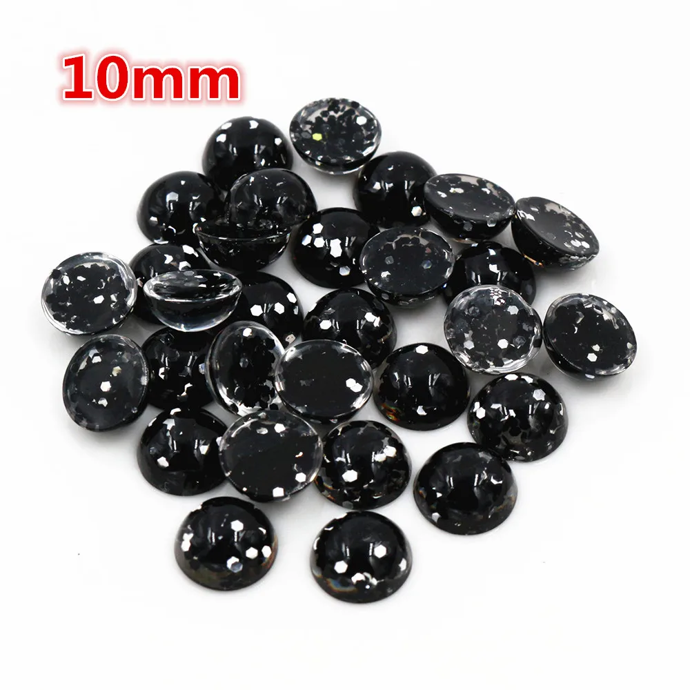 

New Fashion 40pcs 10mm Balck Color Flat Back Resin Cabochons Cameo O6-12