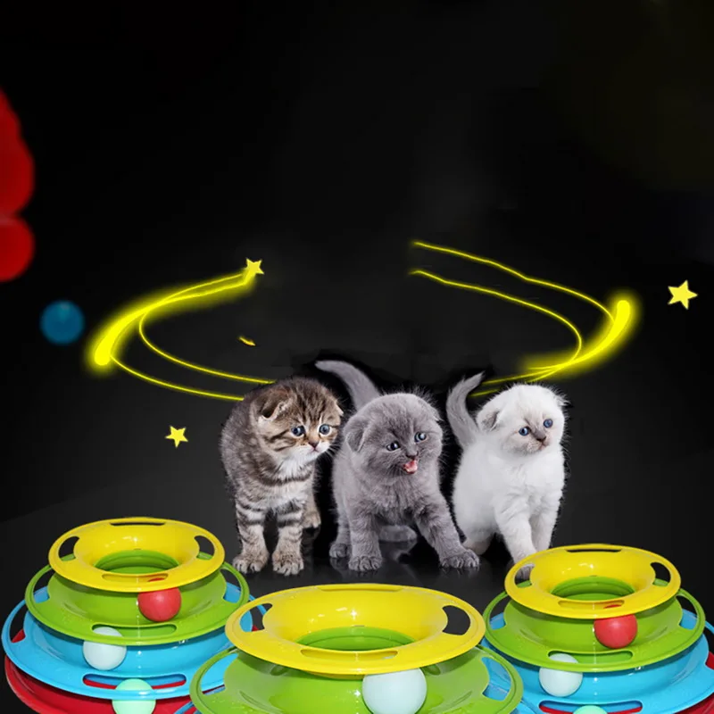 1PC Play Disc Trilaminar Turntable Toys Pet Supplies Funny Pet Toys Cat Crazy Ball Disk Interactive Amusement Plate