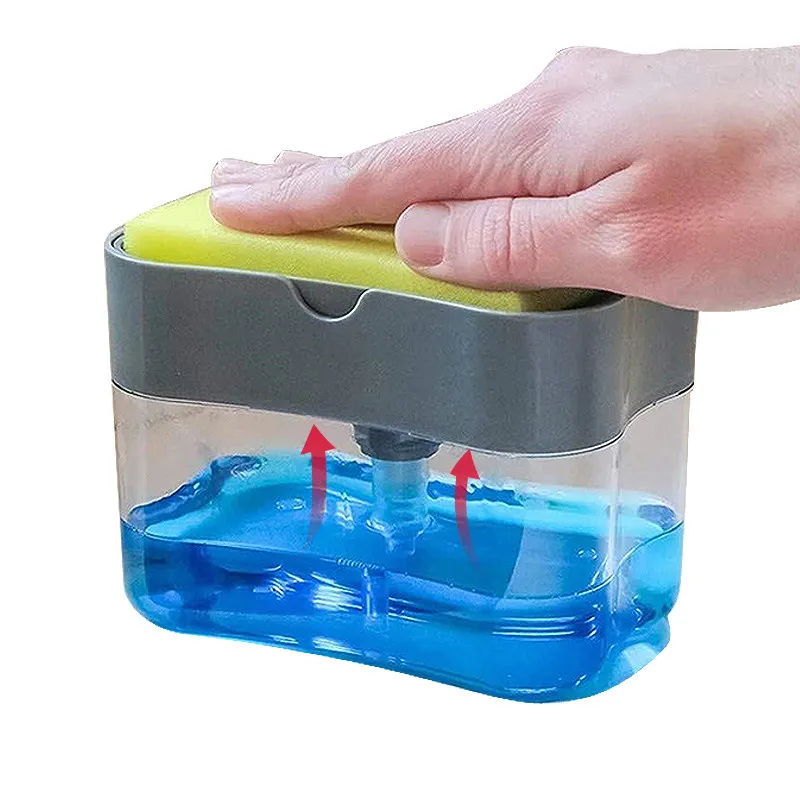 Gran venta Dispensador de jabón de plato para cocina, dispensador de jabón líquido, dispensador de jabón de cocina con soporte de esponja, Caddy de esponja, dispensador de jabón con bomba jlOkz7Q1V