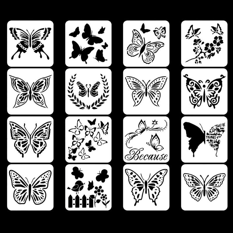 

16Pcs Butterfly Stencils Graffiti Tools for Wood Canva Metal Furniture Wall Home