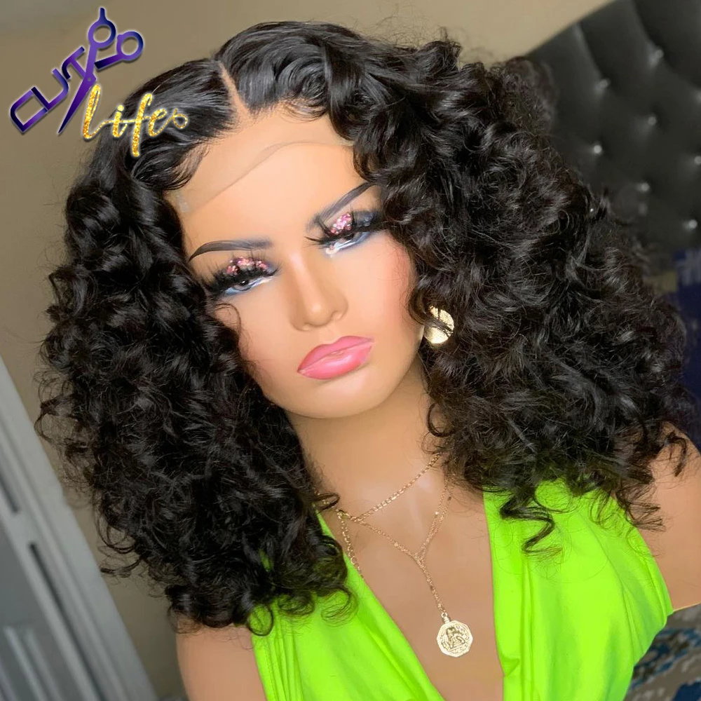 Short Natural Cut Curly Bob Wig 13X4 Lace Front Wig Human Hair Wigs Brazilian Hair For Pre Plucked Remy For Black Women
